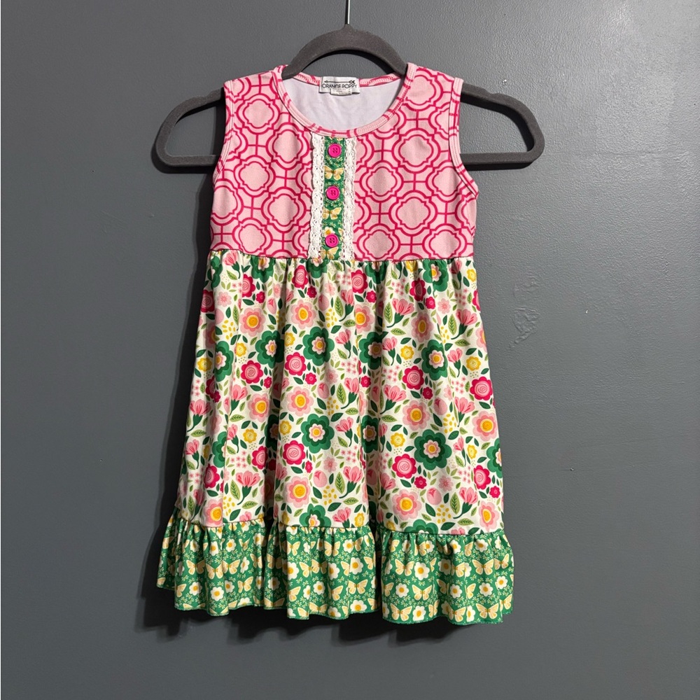 Orange poppy girls multi-pattern spring floral dress size 6T